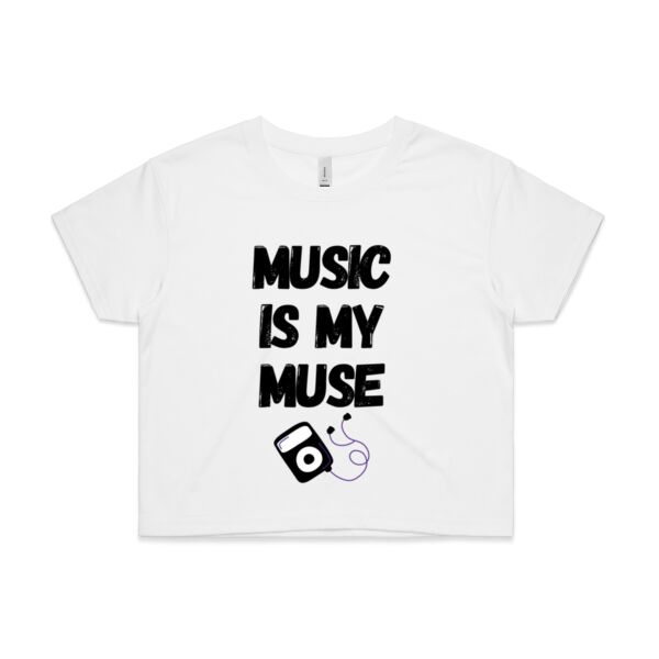 Music On The Run Crop Top (White/Pink) Thumbnail